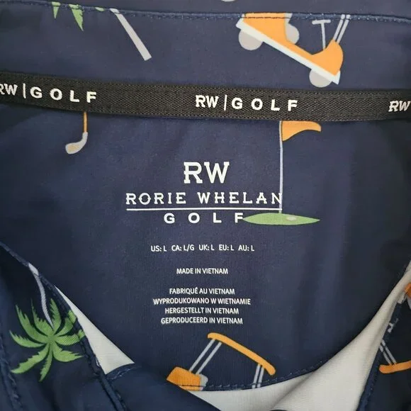 Rorie Whelan Men's Navy Blue Three Button Placket Polo Golf Shirt Size Large NWT - Picture 5 of 9